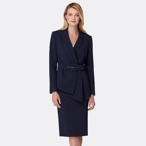 Belted Asymmetric Jacket Skirt Suit